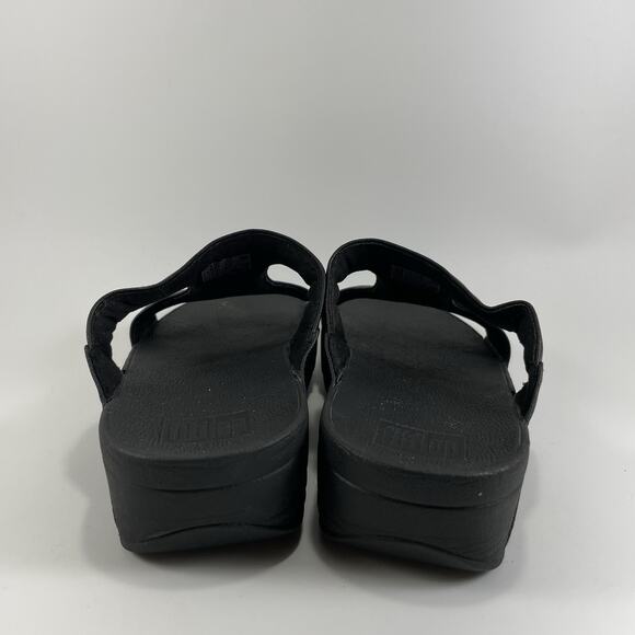 Fitflop H Bar Slide Sandals Womens Size 7 Black Leather Slip On Comfort Open Toe - Picture 5 of 9